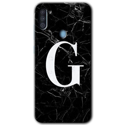 Samsung Galaxy A11 Kılıf Baskılı Kapak - Siyah Mermer Desenli G Harfi + 5D Tam Kaplayan Cam