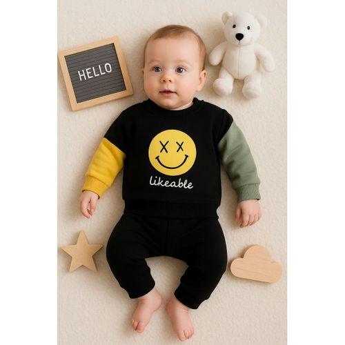 Erkek Bebek Emoji Baskılı Takım % 100 Pamuk
