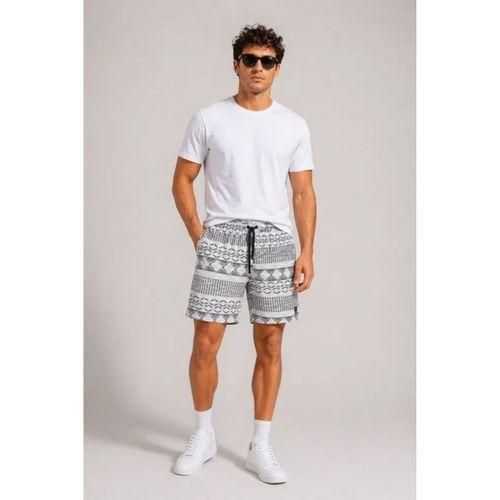 Erkek Dokuma Etnik Desenli Şort Lastikli Bel Bağcıklı Cepli Yazlık Rahat - Gri