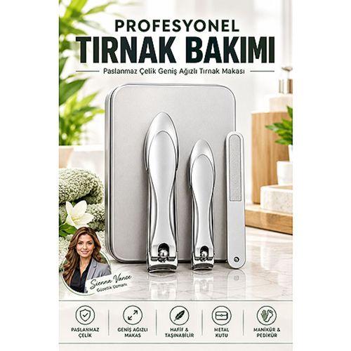 Kalın ve Mantarlı Tırnak Makası Törpü Seti Geniş Ağızlı Manikür Pedikür Seti 3lü Metal Kutulu Eşsiz Bakım/ Kiti Paslanmaz Çelik 723626