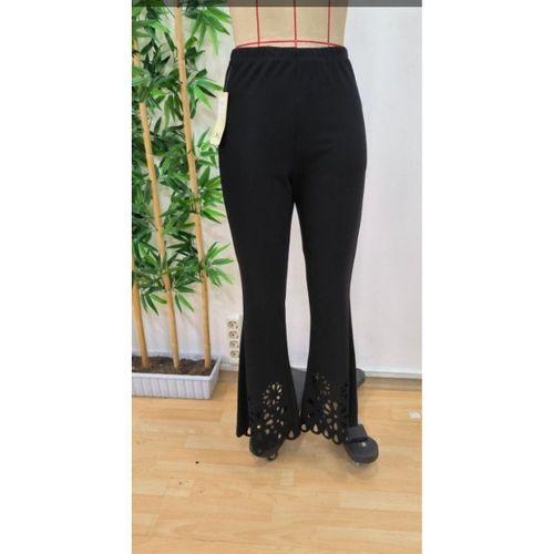 Kadın Yüksek Bel Paçaya Doğru Genişleyen Lazer çiçek Kesim Detaylı Ithal Krep Pantolon