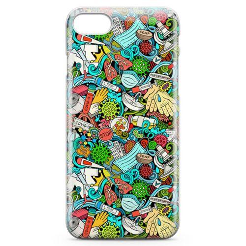 Apple iPhone SE 2020 Kılıf Covid-19 Doodle Arka Kapak Koruma Desenli Full Koruyucu