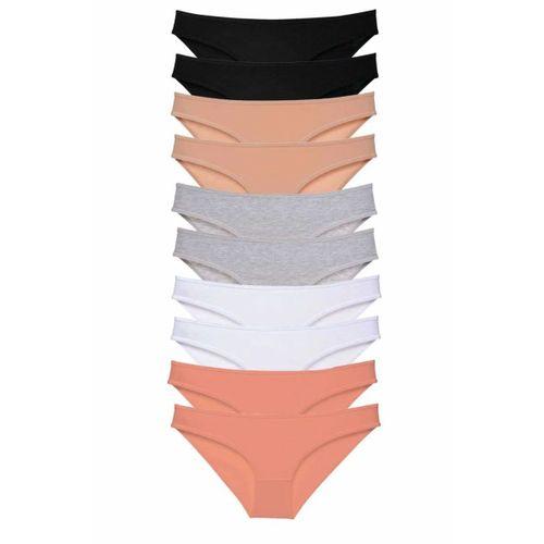 10 adet Süper Eko Set Likralı Kadın Slip Külot Siyah Ten Gri Beyaz Pudra