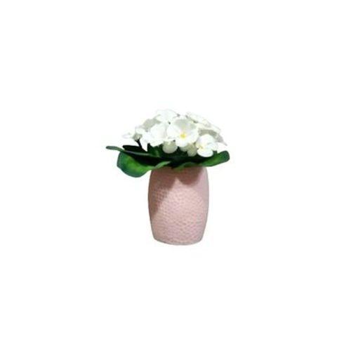 2 Adet Vazo Dahil,Vazoda Çiçek,Beyaz Yapay Çiçek,Vazo Pembe Petek Desenli Poliresin 8X8X15Cm