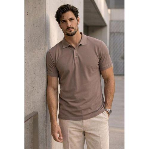 Orlando Polo Yaka Pike Kumaş Relaxed Fit Basic Düğmeli Relaxed Fit Erkek T-Shirt - Vizon
