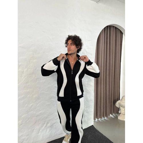 Erkek Premium Parçalı Eşofman Takım - Dik Yaka Fermuarlı Sweatshirt, - Siyah