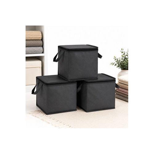 3'lü Set Mini Hurç Antrasit 25x25x25 cm Fermuarlı Çorap Kazak Havlu Saklama Hurcu
