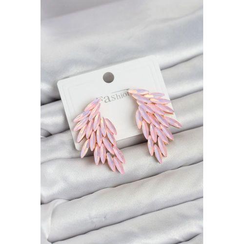 Pembe Renk Kristal Taşlı Kanat Küpe