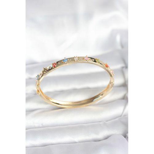 Pirinç Gold Renk Zirkon Taşlı Kelepçe Bileklik