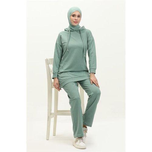 Kapşonlu O Yaka Sade Basic İkili Eşofman Spor Takımı - 03039.100 - Çağla Yeşili