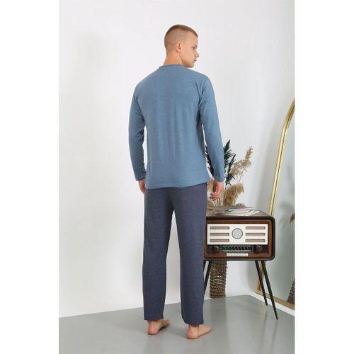 Erkek Penye Uzun Kol Pijama Takımı İndigo