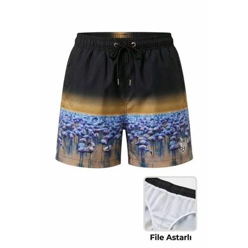 Deniz Şortu Fermuarlı Cepli File Astarlı Hızlı Kuruyan Premium - Siyah