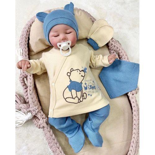 Waffle Natural % 100 Pamuk 5'li Erkek Bebek Hastane Çıkış Seti