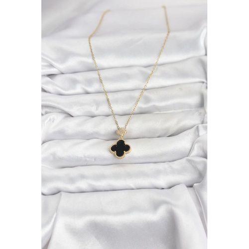 316L Çelik Zincir Gold Renk Yonca Model Zirkon Taşlı Kadın Kolye