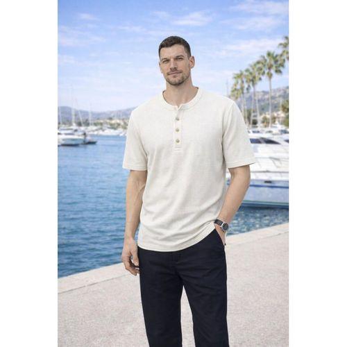 Roth Relaxed Fit Günlük Henley Yaka Waffle Kumaş Yazlık Kısa Kollu T-Shirt - Ekru