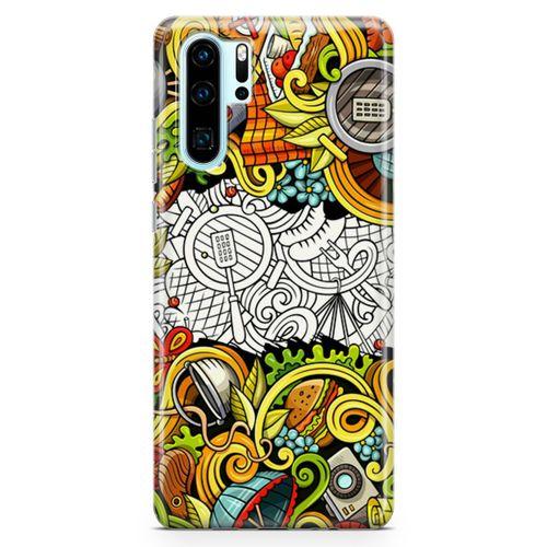 Huawei P30 Pro Kılıf Piknik Doodle Arka Kapak Koruma Desenli Full Koruyucu