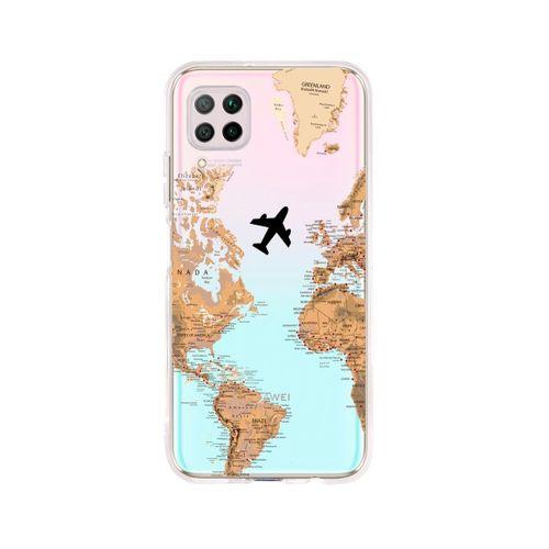 Huawei P40 Lite Dünya Harita Siyah Desenli Premium Şeffaf Silikon Kılıf