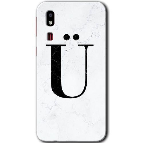 Galaxy A2 Core Kılıf HD Desen Baskılı Arka Kapak - Beyaz Mermer Desenli Ü Harfi
