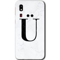 Galaxy A2 Core Kılıf HD Desen Baskılı Arka Kapak - Beyaz Mermer Desenli Ü Harfi