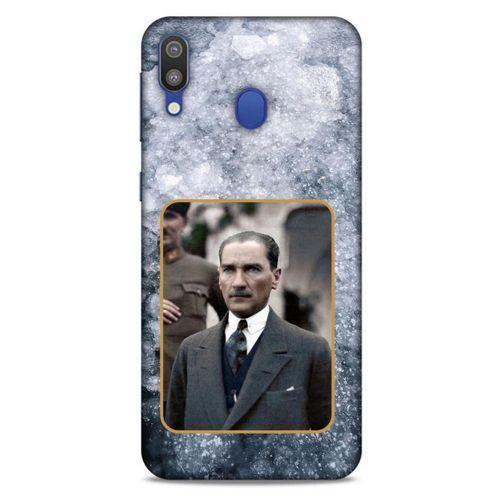 Samsung Galaxy M20 Kılıf Atatürk (32) Soft Silikon Kılıf Gri Buzul