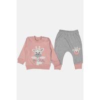 Zürafa Nakışlı % 100 Pamuk Kız Bebek Takımı