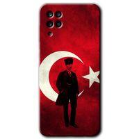 MRCİLETİSİM Samsung Galaxy M12 Kılıf Baskılı Kapak - Atatürk Bayrak + 5D Tam Kaplayan Cam