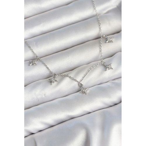 Pirinç Gümüş Renk Sıralı Minimal Kutup Yıldızı Model Kadın Kolye