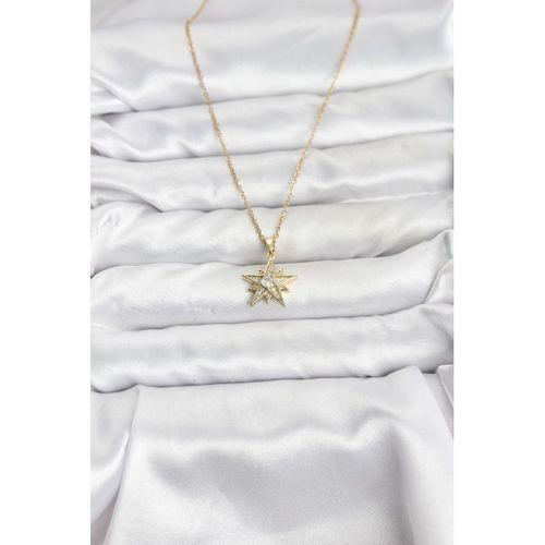 316L Çelik Zincir Gold Renk Yıldız Model Zirkon Taşlı Kadın Kolye