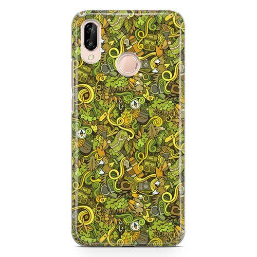 Huawei Nova 3e Kılıf Avcılık Doodle Arka Kapak Koruma Desenli Full Koruyucu