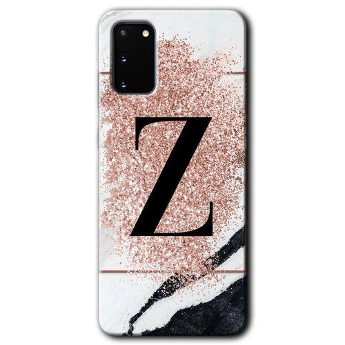 Galaxy S20 Kılıf HD Desen Baskılı Arka Kapak - Pembe Mermer Desenli Z Harfi + Kırılmaz Cam