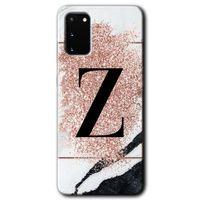 Galaxy S20 Kılıf HD Desen Baskılı Arka Kapak - Pembe Mermer Desenli Z Harfi + Kırılmaz Cam