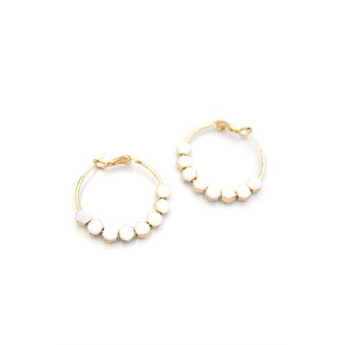 Mineli Halka Küpe - Beyaz