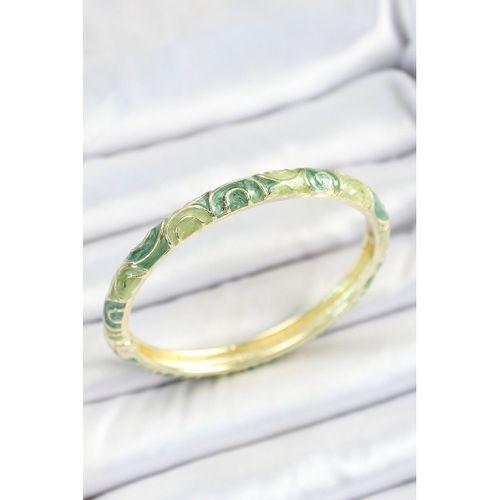 Mineli Pirinç Yeşil Sarmal Desenli Gold Renk Kadın Kelepçe