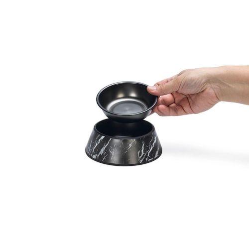 Beeztees DBL Köpek Mama Su Kabı, Mat Siyah Paslanmaz Çelik, Siyah Mermer Görünümlü, 14cm, 160ml