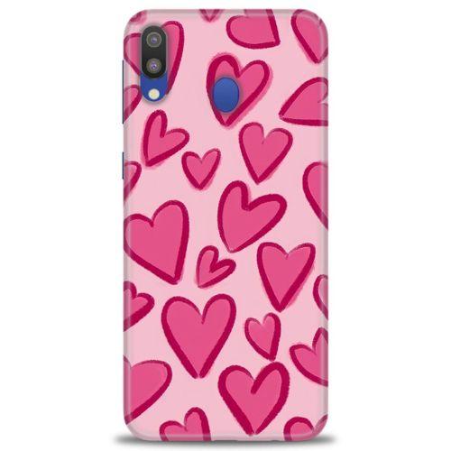 Samsung Galaxy A10S Kılıf HD Baskılı Kılıf - Pembe Kalp + Tam Ekran Koruyucu