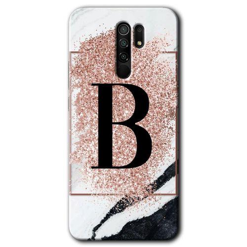 Xiaomi Redmi 9 Kılıf Baskılı Arka Kapak - Pembe Mermer Desenli B Harfi +Tam Ekran Koruyucu