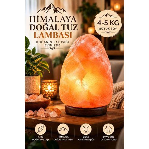 Himalaya 4-5 Kg Doğal Kaya Tuzu Lambası Ahşap Kaideli Dekoratif Ortam Lambası