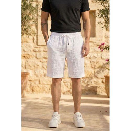 Hafif ve Rahat Duble Paça Müslin Erkek Şort - Beyaz
