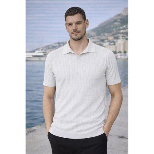 Nestor Saç Örgü Desenli Polo Yaka Regular Fit Örme İnce Triko Erkek T-Shirt - Ekru