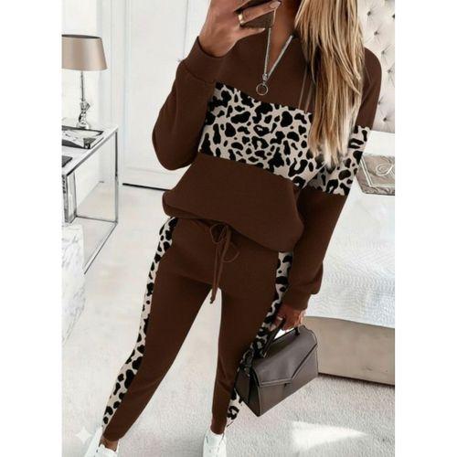 Kadın Uzun Kollu Fermuarlı Karışık Desenli Viskon Iki Iplik Bluz Ve Pantolon Ikili Takım