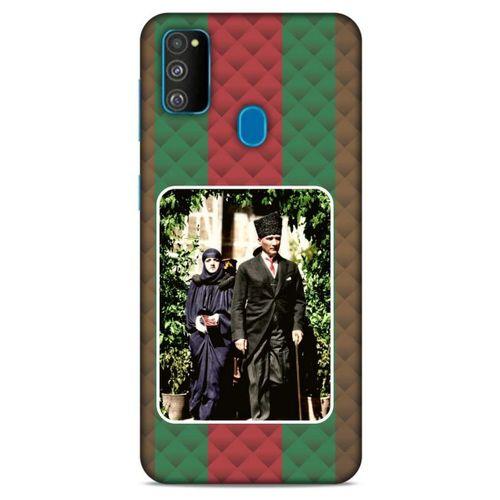 Samsung Galaxy M30s Kılıf Atatürk (22) Tam Koruma Kılıfı Yeşil Kırmızı