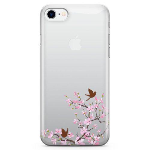 Apple iPhone 8 Kılıf Peony Kuşlar Arka Kapak Koruma Desenli Full Koruyucu