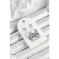 Pirinç Zirkon Taş Ve Halka Figürlü Gümüş Renk 3'lü Çift Kadın Küpe Set