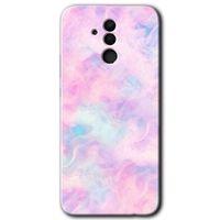 MRCİLETİSİM Huawei Mate 20 Lite Kılıf HD Desen Baskılı Arka Kapak + Temperli Cam - Pembe-Duman