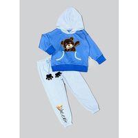 2-3-4 Yaş Pelüş Ayı Desenli Kapşonlu Uzun Kollu Penye Sweat 2li Erkek Çocuk Takımı İndigo