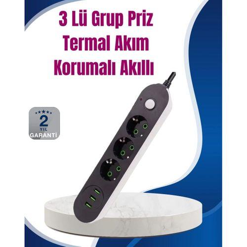 3 Usb Çıkışlı Hızlı Şarjlı Anahtarlı Üçlü Priz
