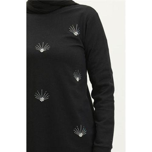 Bisiklet Yaka Uzun Tunik Pantolon Sade Basic Spor Takımı - 03050.003 - Siyah