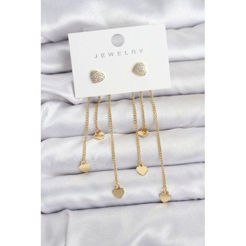 Kalp Model Gold Renk Pirinç Sallantılı Kadın Küpe