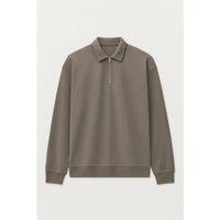 Scuba Modal Kumaş Relaxed Fit Yarım Fermuarlı Polo Yaka Erkek Sweatshirt - Füme