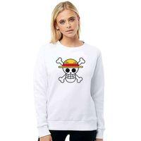 Anime One Piece Logo Baskılı Beyaz Kadın Sweatshirt